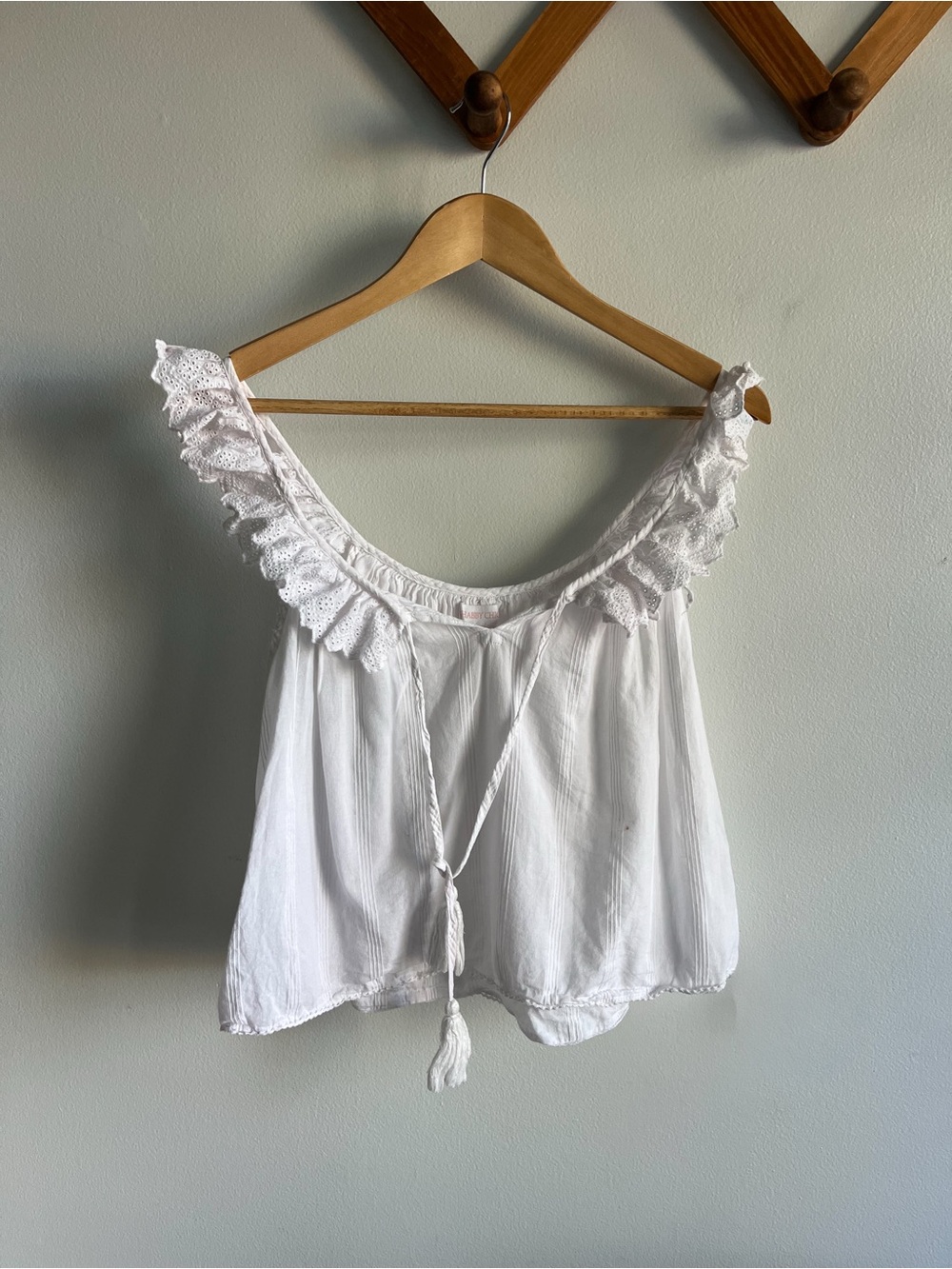 Shabby Chic White Ruffled Tassel Tank Top